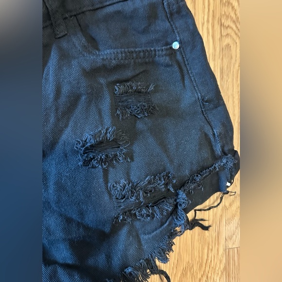 Black Distressed Women Jean Shorts - Picture 3 of 5